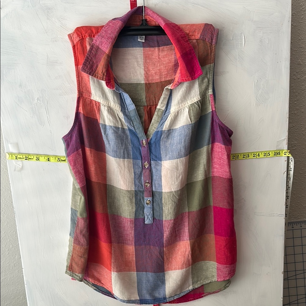 Time and Tru Red Blue Plaid Sleeveless Top